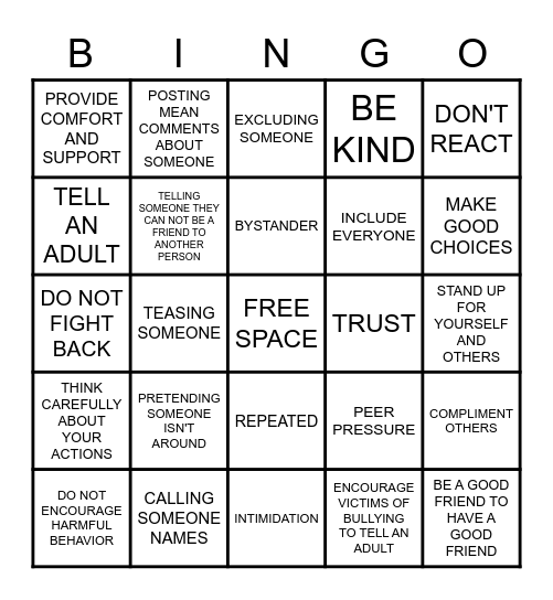 BULLY BINGO Card