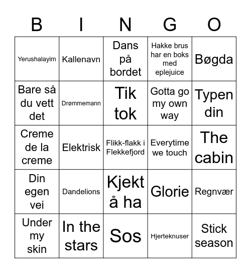 MusikkBingo Card