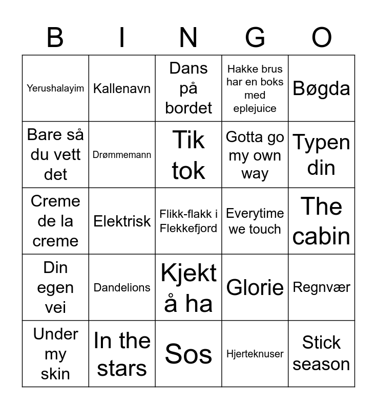 MusikkBingo Card