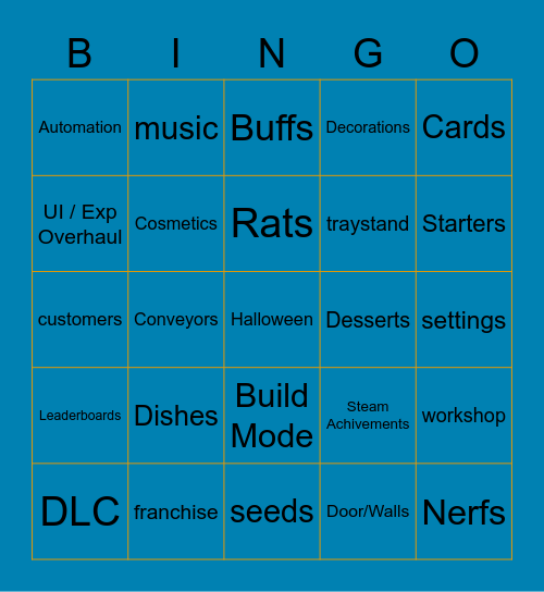 Plate Up Bingo Card