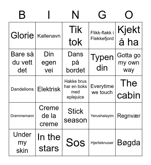 MusikkBingo Card
