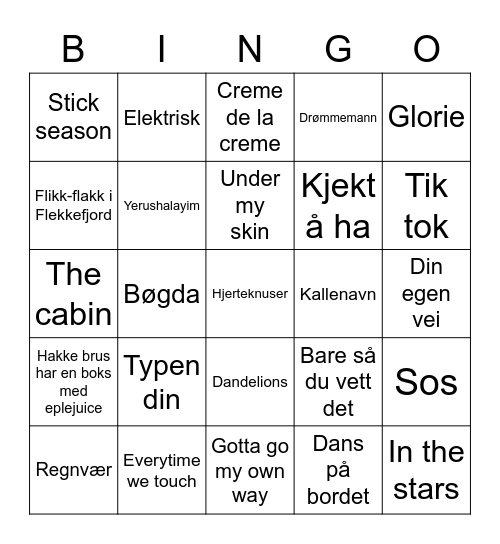 MusikkBingo Card