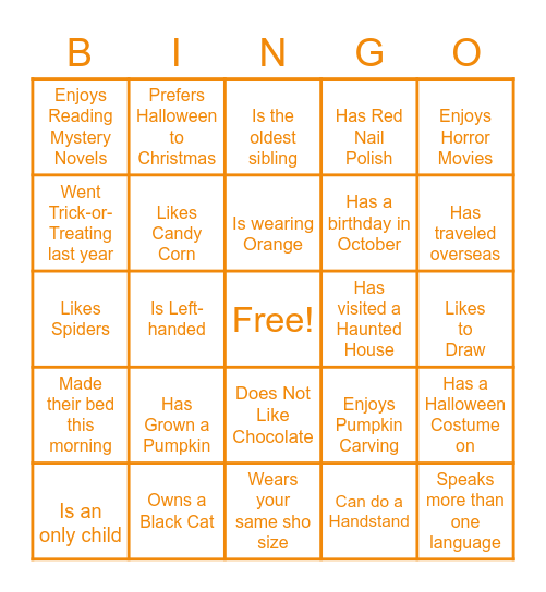 HALLOWEEN -  FIND THE FRIEND WHO... Bingo Card