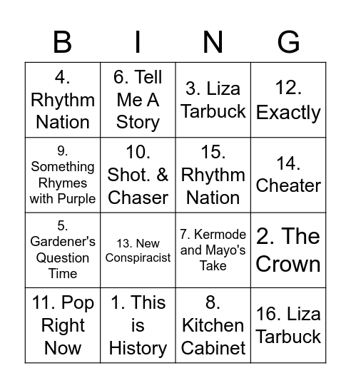 Ben's Somethin' Else Bingo Bonanza Bingo Card