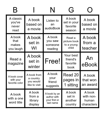 WINTER READING CHALLENGE Bingo Card