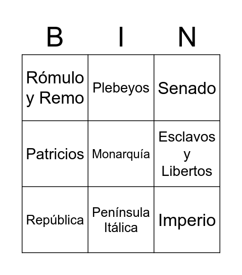 ROMA ANTIGUA Bingo Card