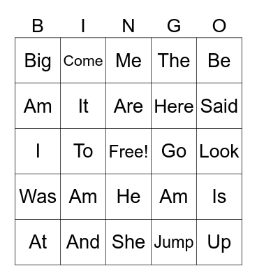 Grade One Sight Words Bingo Card