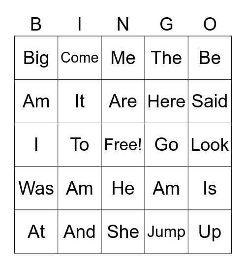 Grade One Sight Words Bingo Card