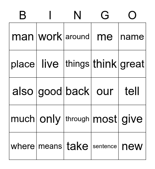 Site Word #3 Bingo Card