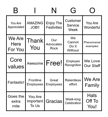 Customer Service Appreciation Week-DAY 3 Bingo Card