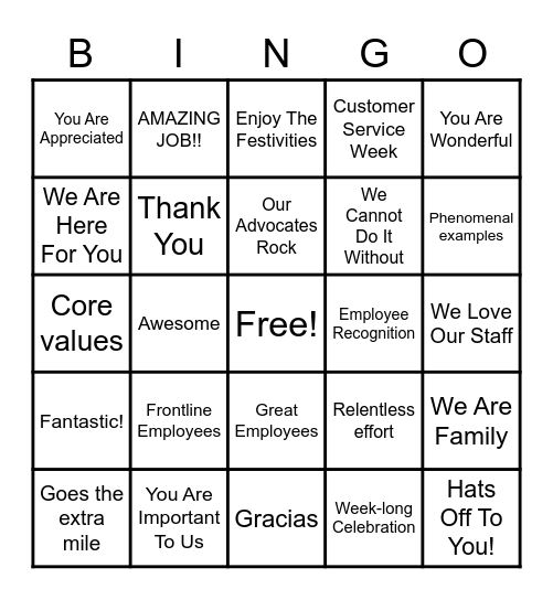 Customer Service Appreciation Week-DAY 3 Bingo Card