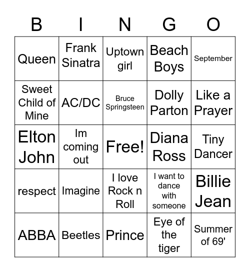 Music BINGO Card