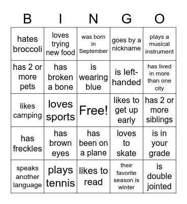 CG People Bingo Card