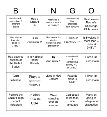 Find Someone Who Bingo Card