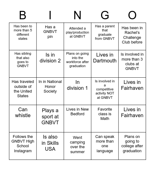 Find Someone Who Bingo Card