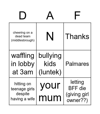 DAFFY BINGO Card