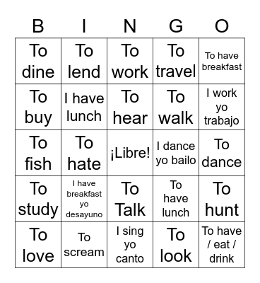 AR verbs in Spanish Bingo Card