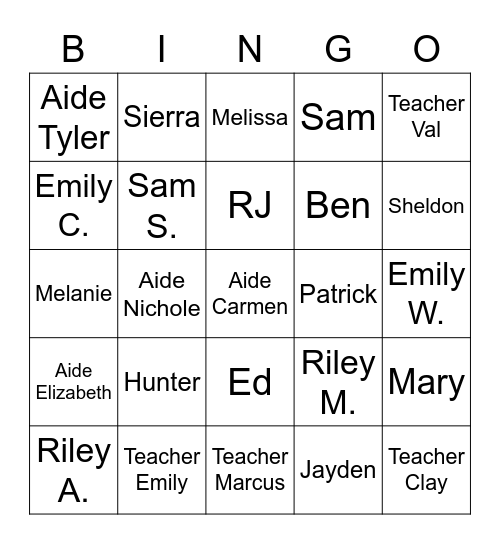 Name Bingo f9 Bingo Card
