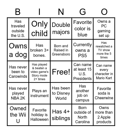 Human Bingo Card