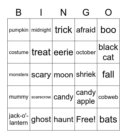 Spooky Bingo Card