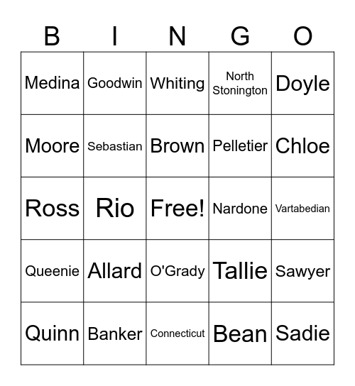 Names Bingo Goodwin Bingo Card