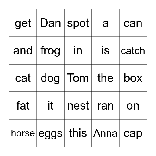 Sight Words Bingo Card