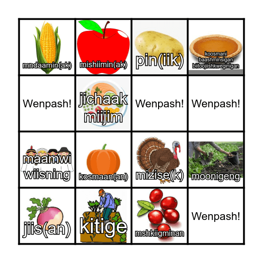 Miigwechwi Giizhigak Bingo Card