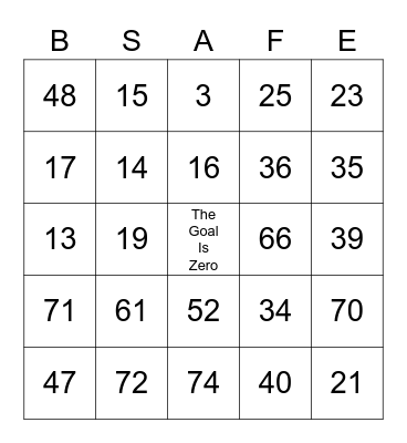 GSK Safety Bingo Card