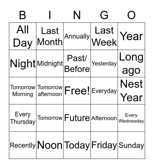 TIME SIGNS  Bingo Card