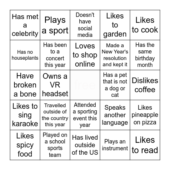 Find Someone Who - Find a different person for each box Bingo Card