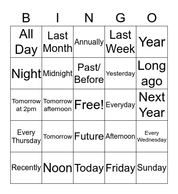 TIME SIGNS  Bingo Card