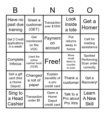 Cashier Appreciation Month Bingo Card