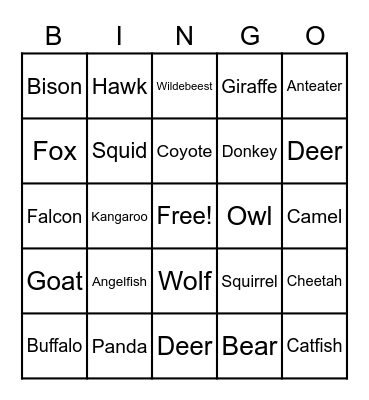 46 - ANIMALS Bingo Card