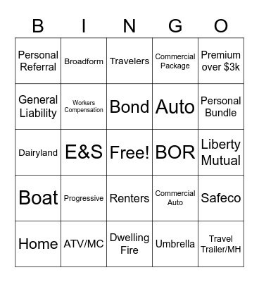 Redman Insurance Bingo Card