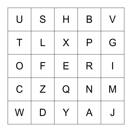 Spanish Letter Bingo Card