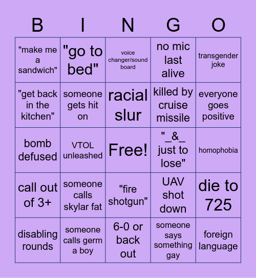 COD BINGO BOINGO Bingo Card