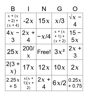 Understanding Expressions Bingo Card