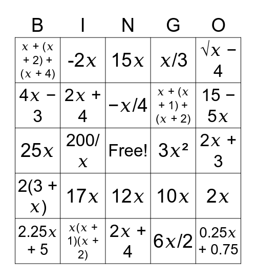 Understanding Expressions Bingo Card