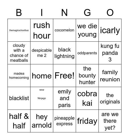 shows on Netflix Bingo Card