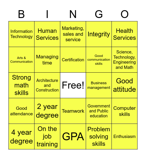 Career Bingo Card