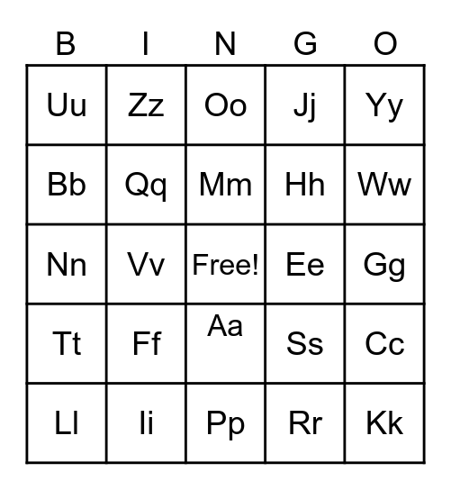 Alphabet Bingo Card