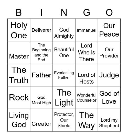 NAMES of GOD Bingo Card