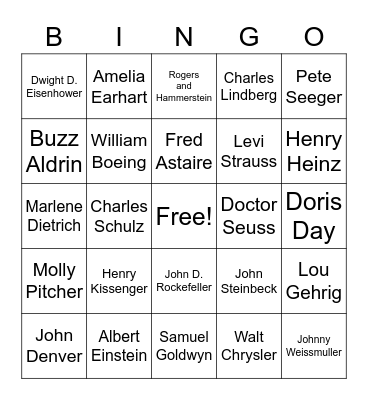 Famous German Americans Bingo Card