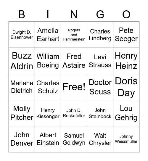 Famous German Americans Bingo Card