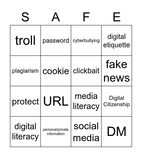Digital Citizenship Vocabulary Bingo Card