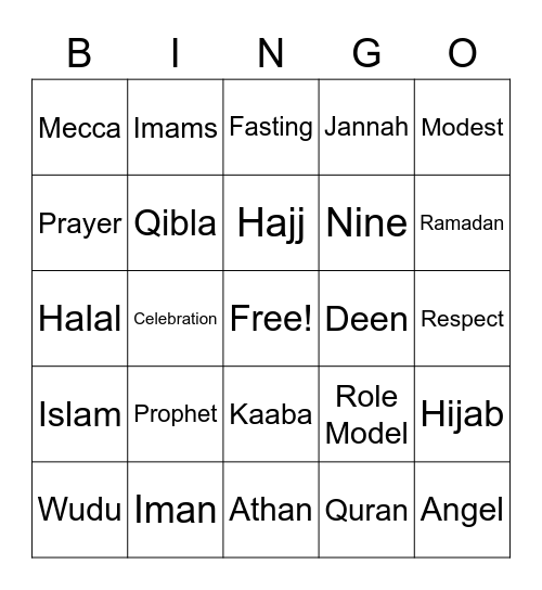 Fatima's Takleef Bingo Card