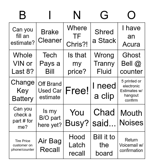 In - Ghost Bell @ Counter / Out - Maintenance holding Bingo Card