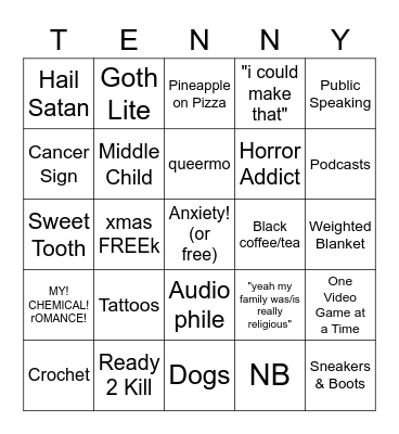 TENNY BINGO Card