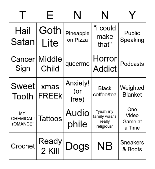 TENNY BINGO Card