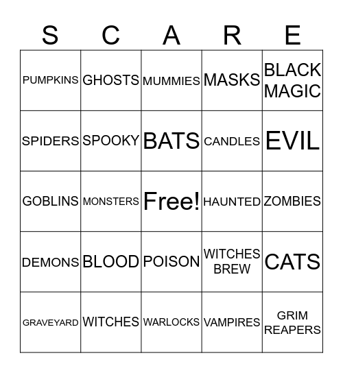 HALLOWEEN SCARE Bingo Card